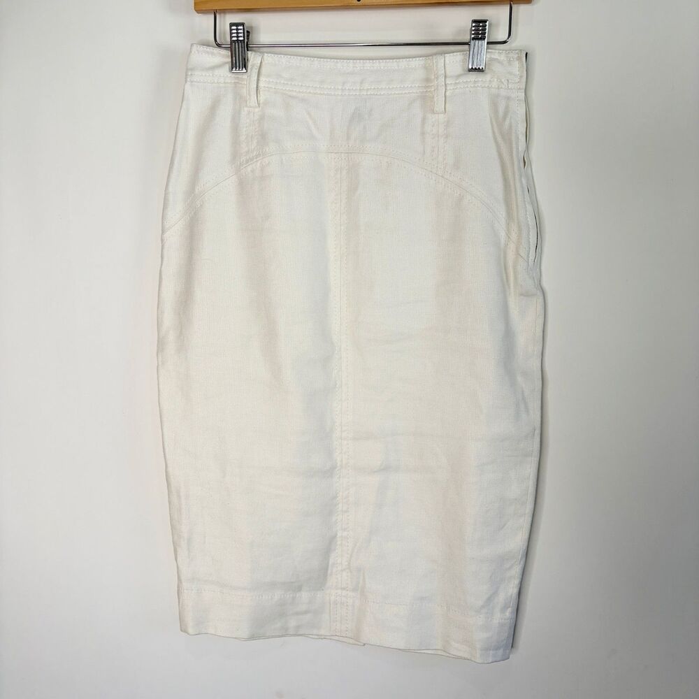 Vintage Diane Von Furstenberg Pencil Skirt Linen Blend White Back Pocket Women 6
